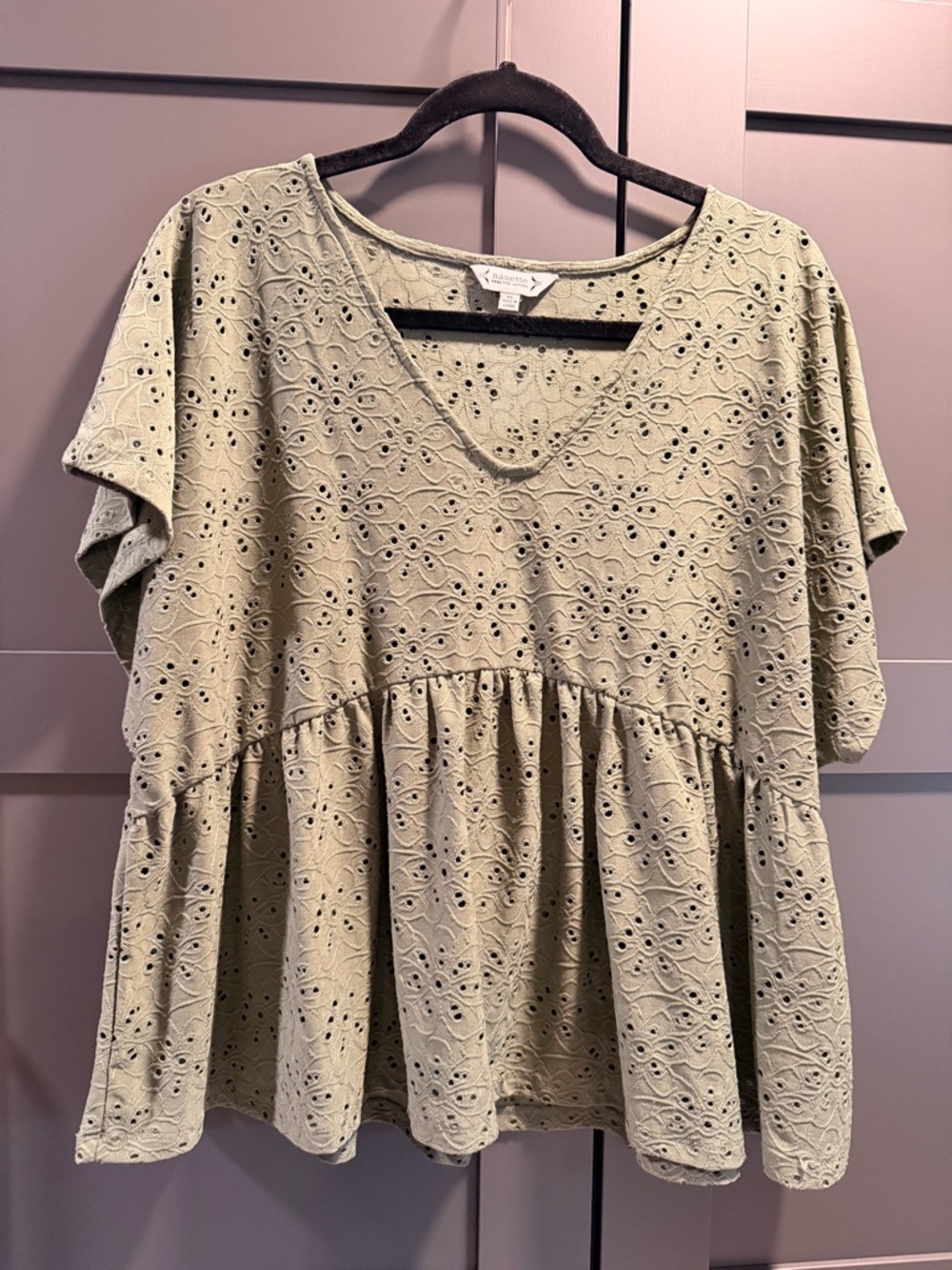Nanette Lepore Sage Eyelet V-Neck Babydoll Top